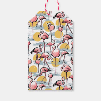 Pink Flamingo birds and sunset | Tropical Tango Gift Tags