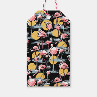 Pink Flamingo birds and sunset | Tropical Tango Gift Tags