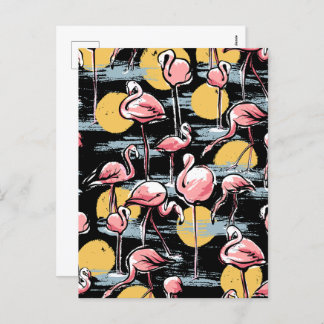 Pink Flamingo birds and sunset | Tropical Tango Holiday Postcard