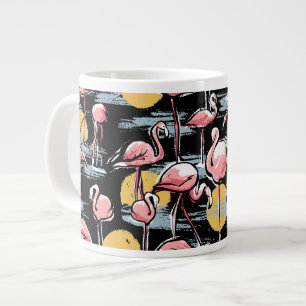 Pink Flamingo birds and sunset Tropical Tango Large Coffee Mug