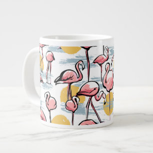Pink Flamingo birds and sunset Tropical Tango Large Coffee Mug