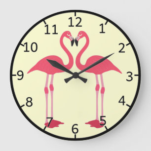 Pink flamingo-birds-love-heart large clock