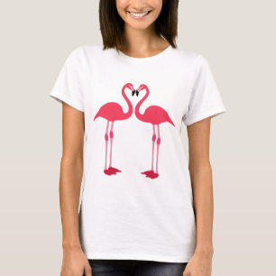 Pink flamingo-birds-love-heart T-Shirt