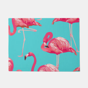 Pink flamingo birds on turquoise background doormat