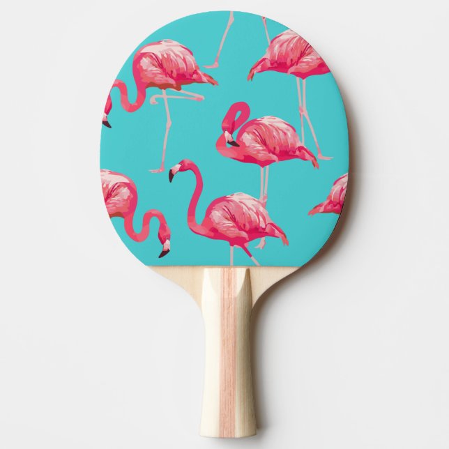 Pink flamingo birds on turquoise background ping pong paddle (Front)