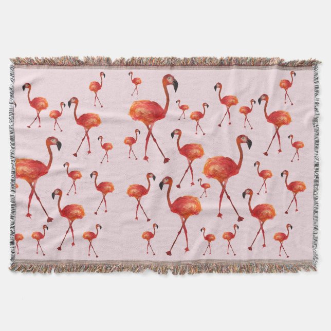 Pink Flamingo Birds  Throw Blanket (Front)