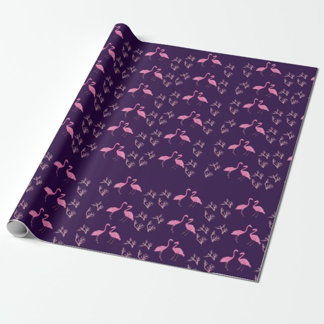 Pink Flamingo Birds Wrapping Paper (Unrolled)