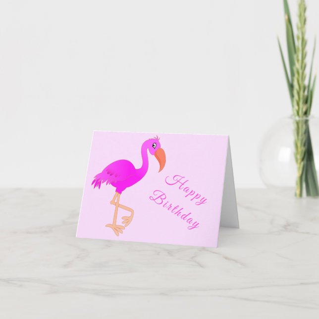 Pink Flamingo Birthday Card - Customisable (Front)