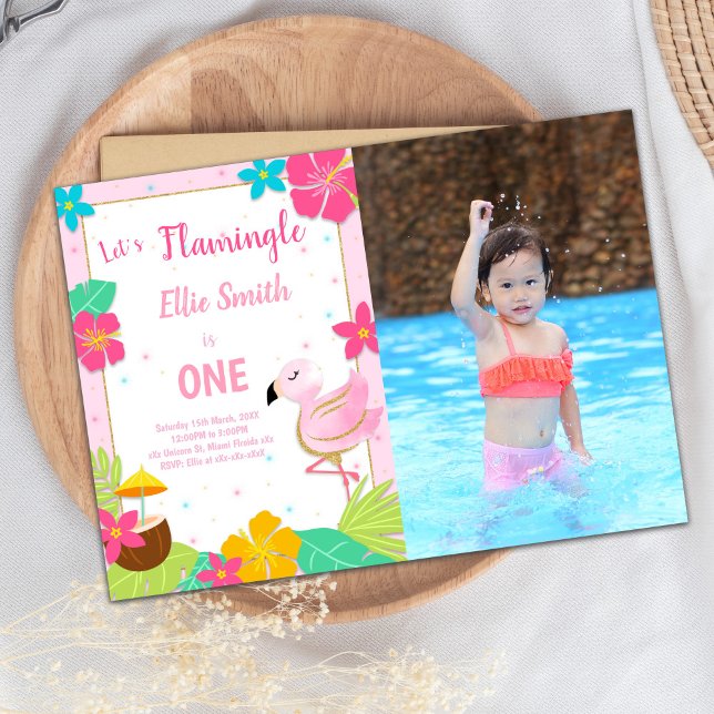 Pink Flamingo Birthday Invitations with photo (Pink Flamingo Birthday Invitations with photo)