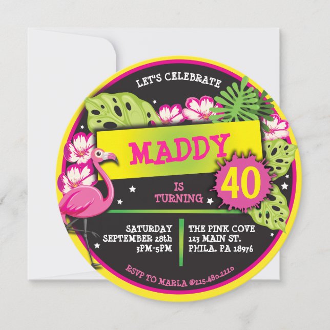 PINK FLAMINGO Birthday Party Invitation (Front)