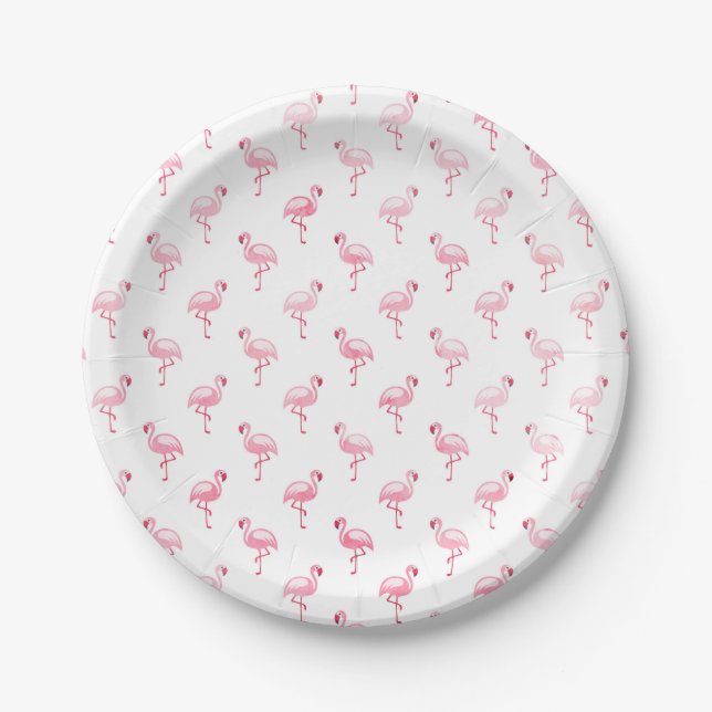Pink Flamingo Birthday Party Pattern Paper Plate (Front)