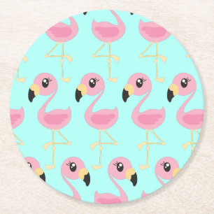 Pink Flamingo Birthday Party Round Paper Coaster