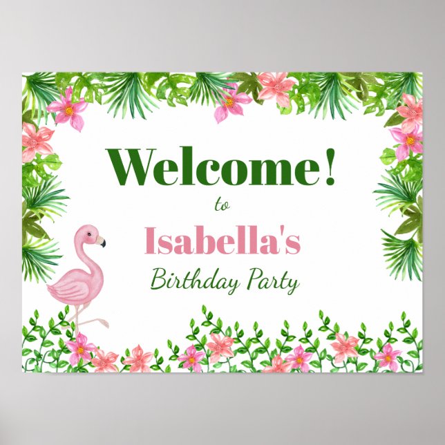 Pink Flamingo Birthday Party Welcome Poster (Front)