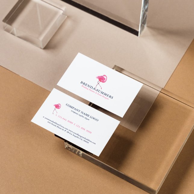 Pink Flamingo Blue and Pink Typography Business Card (Creator Uploaded)