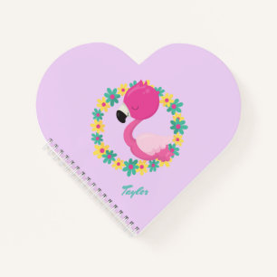 Pink Flamingo Blue and Yellow Floral Wreath Notebook
