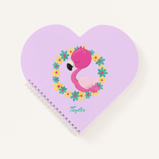 Pink Flamingo Blue and Yellow Floral Wreath Notebook (Front)
