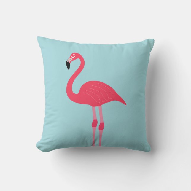 Pink Flamingo & Blue Background Cushion (Front)