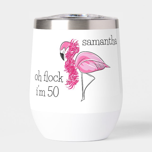 Pink Flamingo Boa Oh Flock I'm 50 Birthday Name (Front)