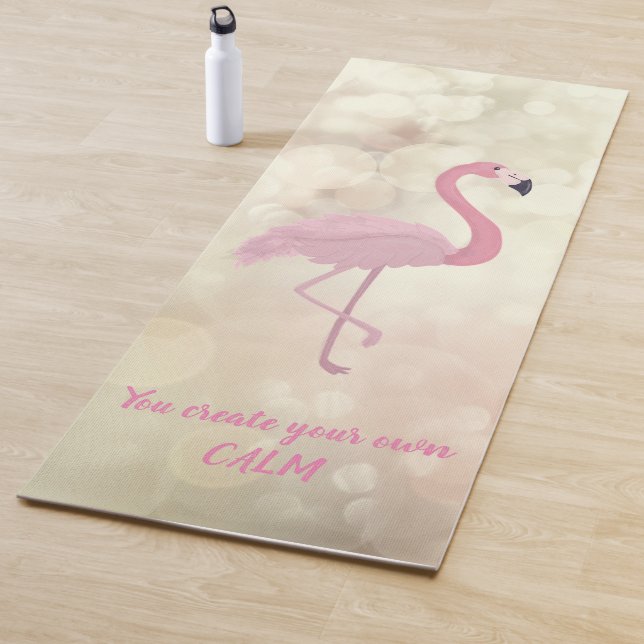 Pink Flamingo, Bokeh -Motivational Message Yoga Mat (In Situ)