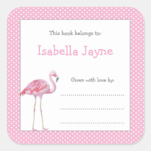 Pink Flamingo Book Square Sticker