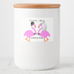 Pink Flamingo Bride & Groom Personalised Food Label