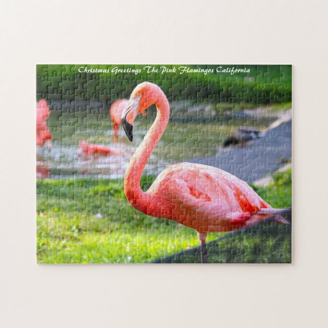 Pink Flamingo California.Christmas Greetings Jigsaw Puzzle (Horizontal)