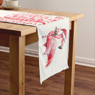 Pink Flamingo Candy Cane Have A Merry Christmas Short Table Runner