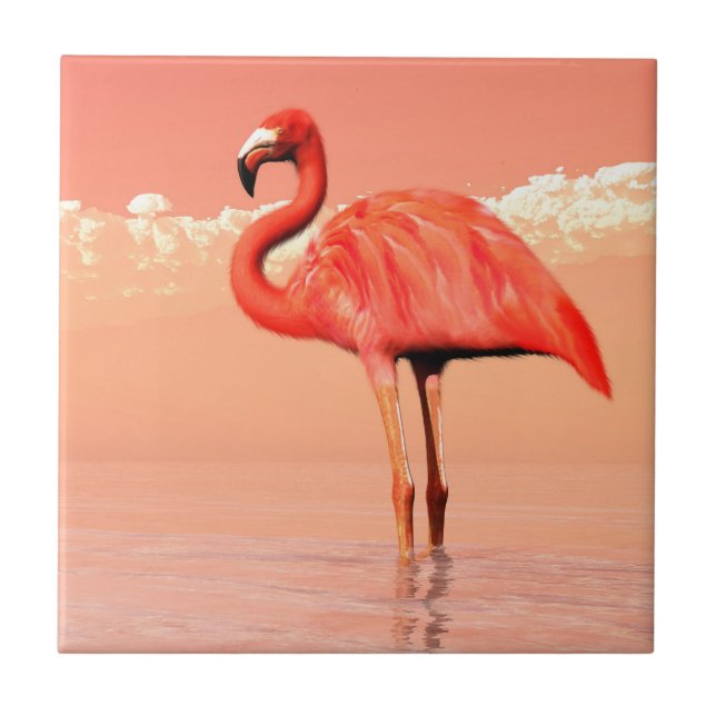 Pink flamingo ceramic tile (Front)