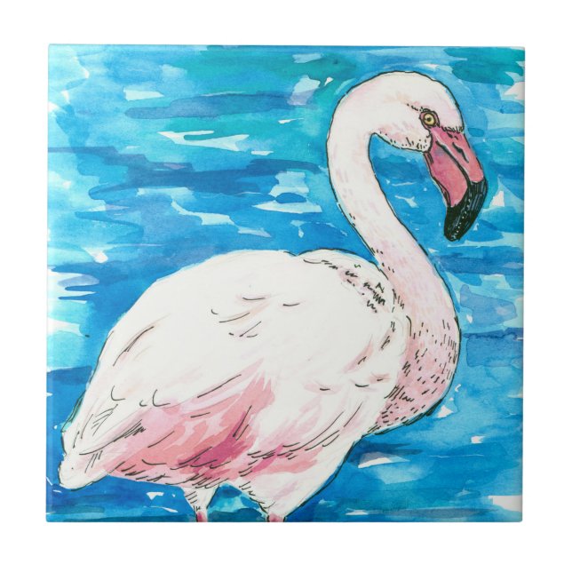Pink flamingo ceramic tile (Front)