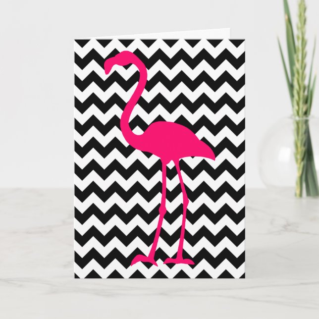 Pink Flamingo Chevron Thank You Card (Front)