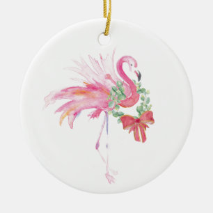 Pink Flamingo Christmas Decor Ceramic Ornament