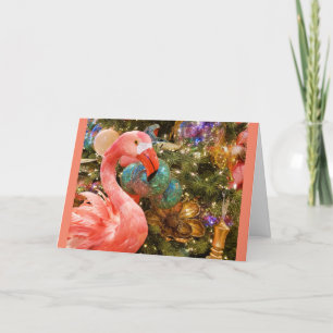 Pink Flamingo Christmas Holiday Greeting Card
