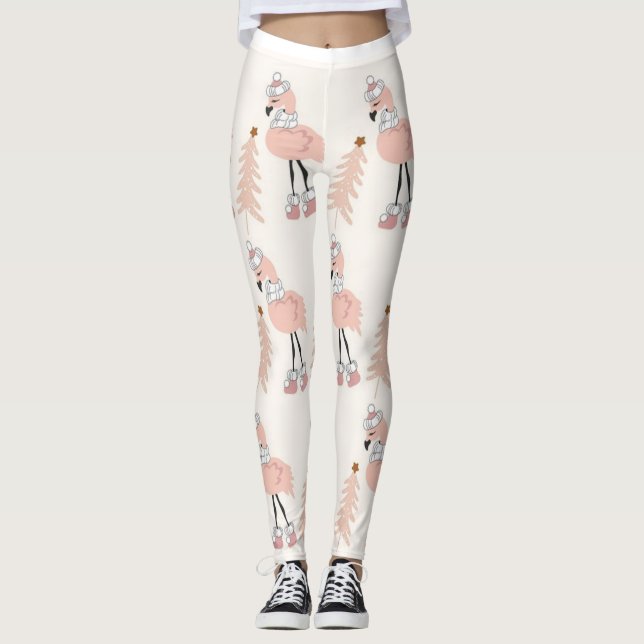 Pink Flamingo Christmas Leggings (Front)