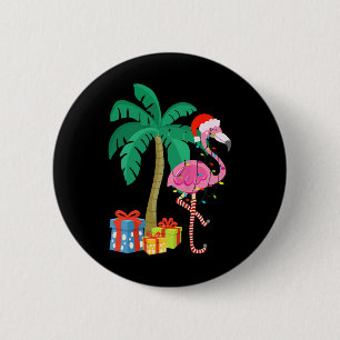 Pink Flamingo Christmas Palm Tree Tropical Xmas Fu 6 Cm Round Badge