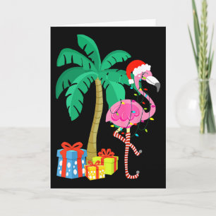 Pink Flamingo Christmas Palm Tree Tropical Xmas Fu Card