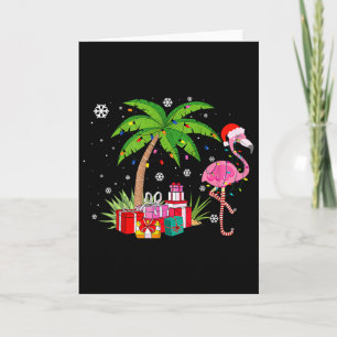 Pink Flamingo Christmas Palm Tree Tropical Xmas Fu Card
