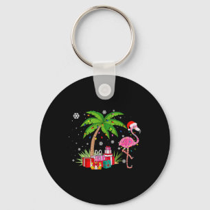 Pink Flamingo Christmas Palm Tree Tropical Xmas Fu Key Ring