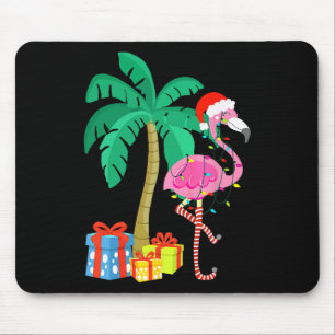 Pink Flamingo Christmas Palm Tree Tropical Xmas Fu Mouse Pad