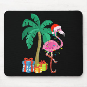 Pink Flamingo Christmas Palm Tree Tropical Xmas Fu Mouse Pad
