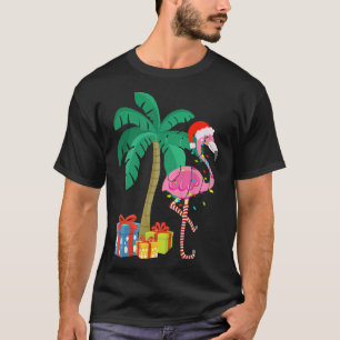 Pink Flamingo Christmas Palm Tree Tropical Xmas Fu T-Shirt