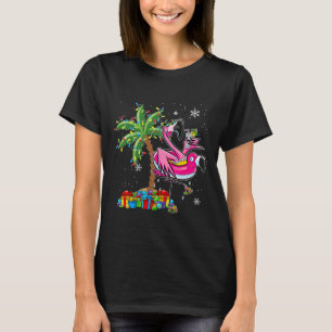 Pink Flamingo Christmas Palm Tree Tropical Xmas Ho T-Shirt
