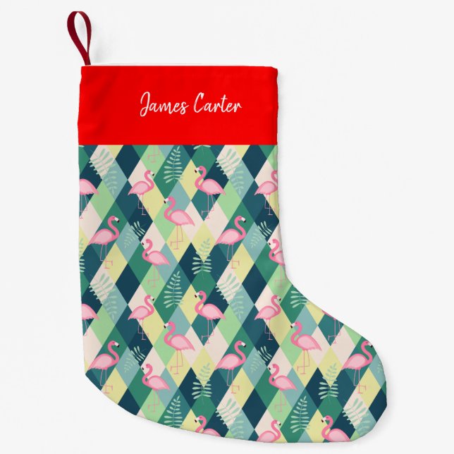 Pink Flamingo Christmas Pattern Holiday Small Christmas Stocking (Front)