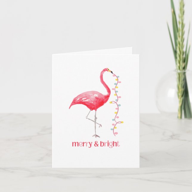 Pink Flamingo Christmas Retro Tropical  Holiday Card (Front)