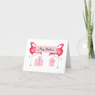Pink Flamingo Christmas Retro Tropical Holiday Card