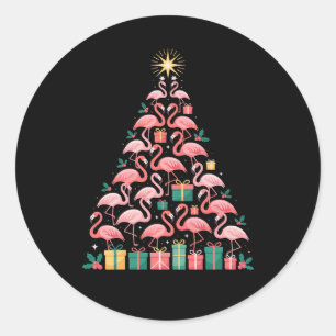 Pink Flamingo Christmas Tree Cute Xmas Holiday Classic Round Sticker