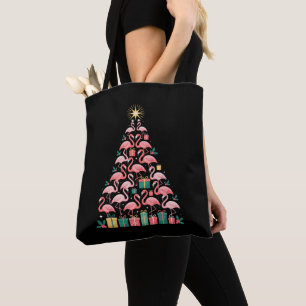 Pink Flamingo Christmas Tree Cute Xmas Holiday Tote Bag