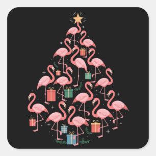 Pink Flamingo Christmas Tree Flamingos Holiday Square Sticker