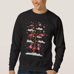 Pink Flamingo Christmas Tree Light Santa Hat Xmas Sweatshirt