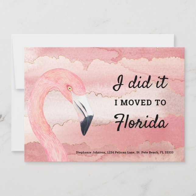 Pink Flamingo Cloud Pattern I Moved to Florida Announcement (Front)