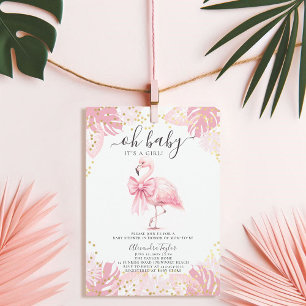 Pink Flamingo Coquette Tropical Girl Baby Shower Invitation